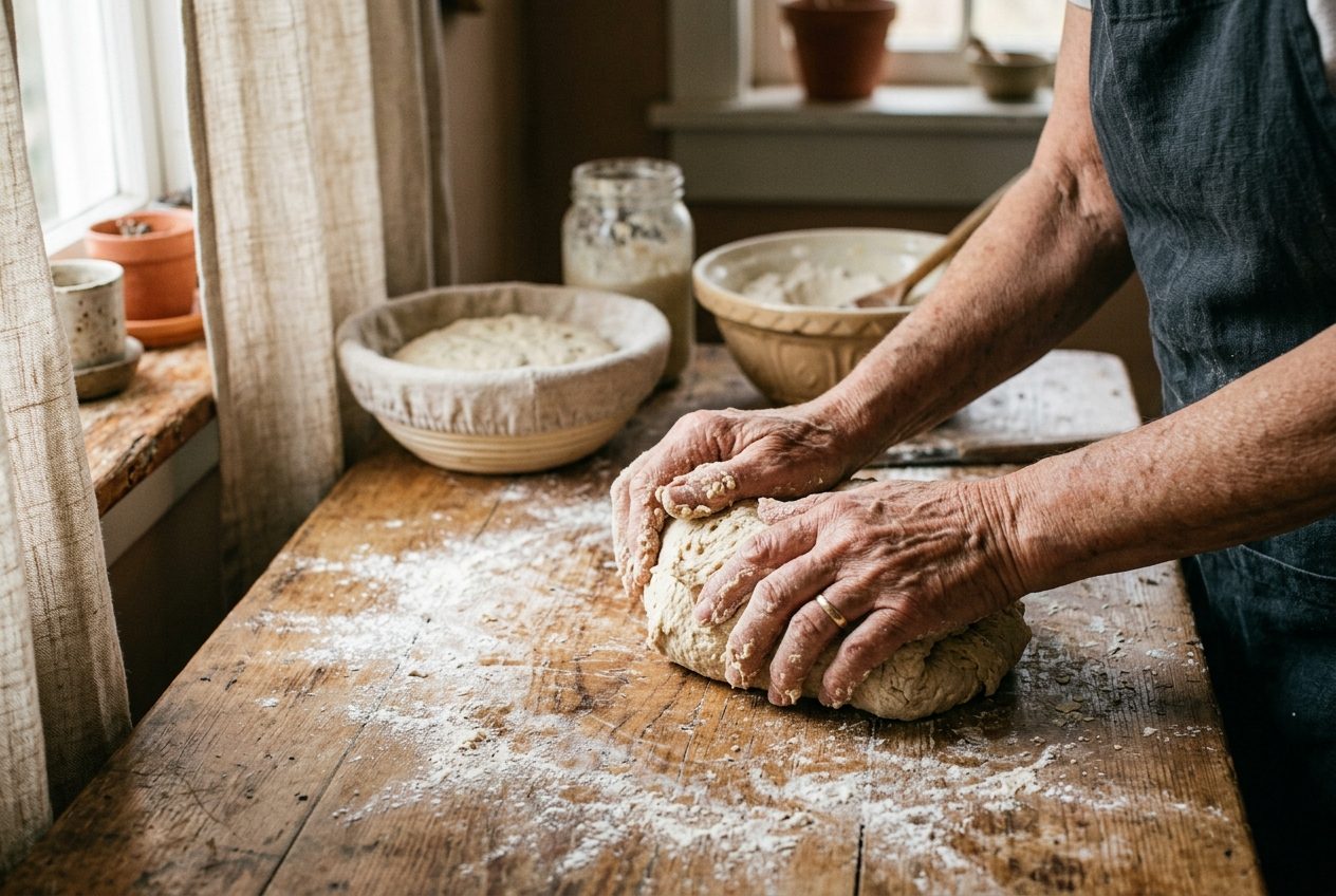 Murat's kitchen — hands kneading dough
